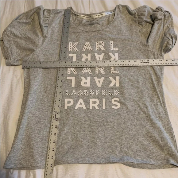 KARL LAGERFELD PARIS Women's Studded Logo Embellished Puff Sleeve Shirt XL - Picture 9 of 9
